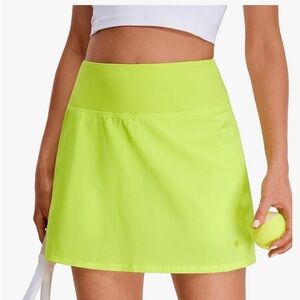 CRZ YOGA Tennis Skort/ High-Waisted & 15” Length/ Neon Yellow/ Sz M